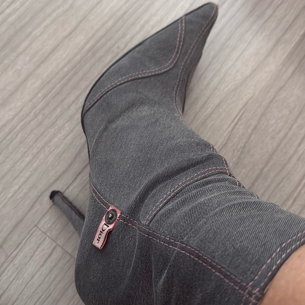 Dior booties denim with pink stitching all pink leather lined